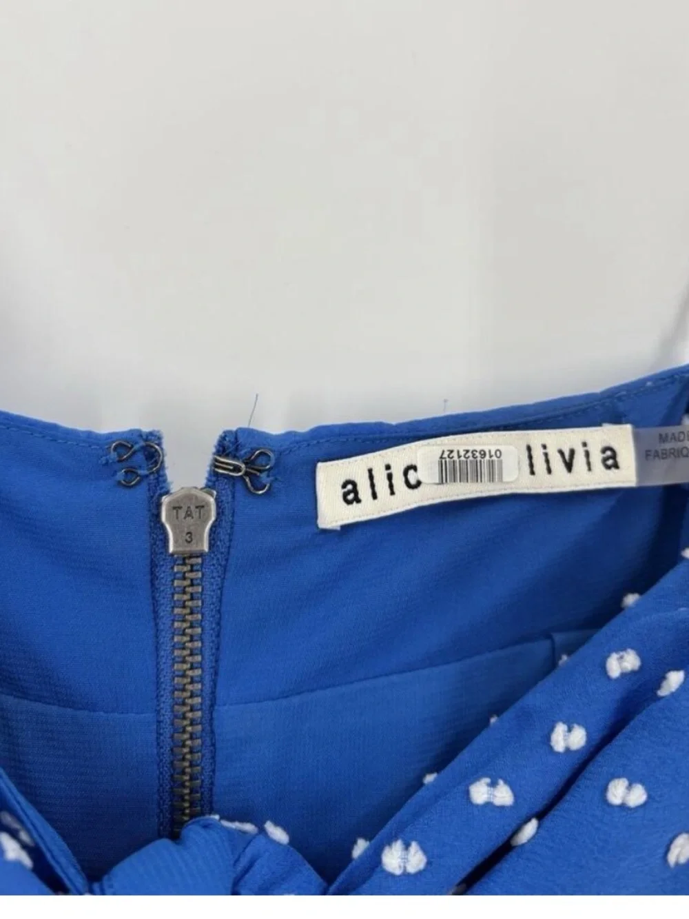 Alice + Olivia Roe Dress Womens 2 Blue White Polka Dot Silk Blend Sleeveless Tie - Picture 5 of 10